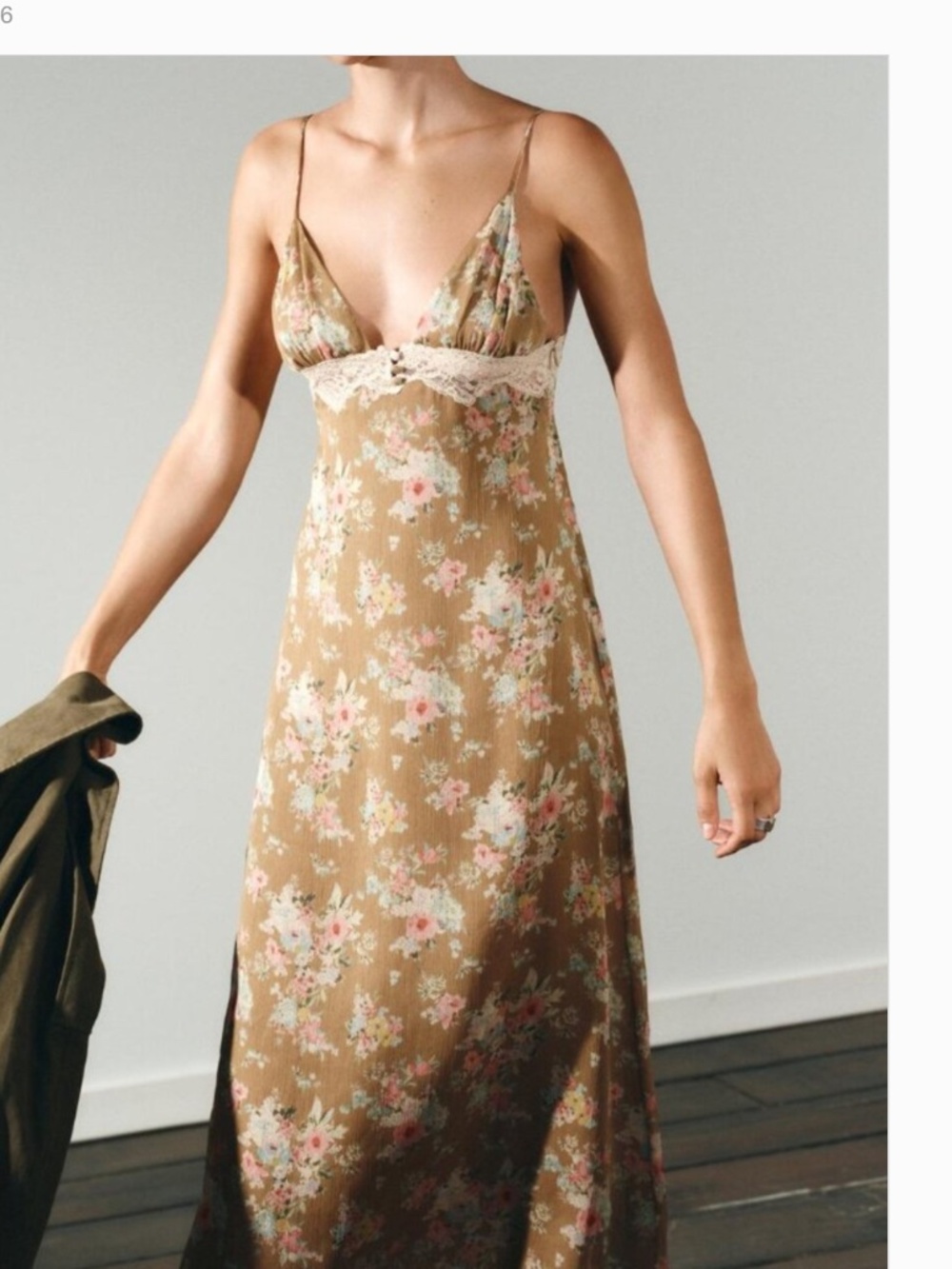 Zara Floral Lace-Trim Maxi Slip Dress NWT
